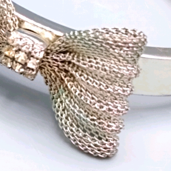 Silver Clamper Bangle Bracelet Mesh Bowtie Wedding Jewelry Vintage - Picture 2 of 16